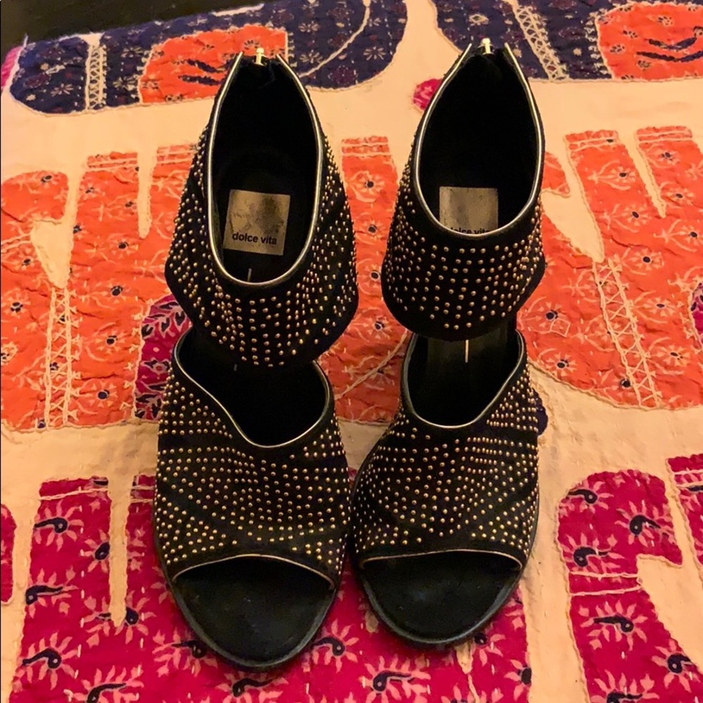 Dolce Vita black leather and gold beads high heel